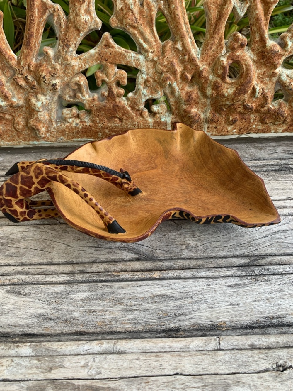 Kenyan Hand-Carved Wood Bowl with Animal Print Accents